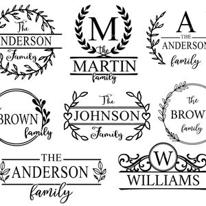 Nom de famille monogramme Svg Bundle, Split Family Monagram Svg, cadre familial, signe de nom de famille, Cricut