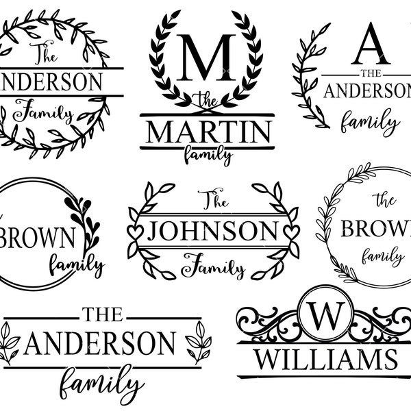 Family name monogram Svg Bundle, Split Family Monagram Svg, family frame, family name sign, Cricut