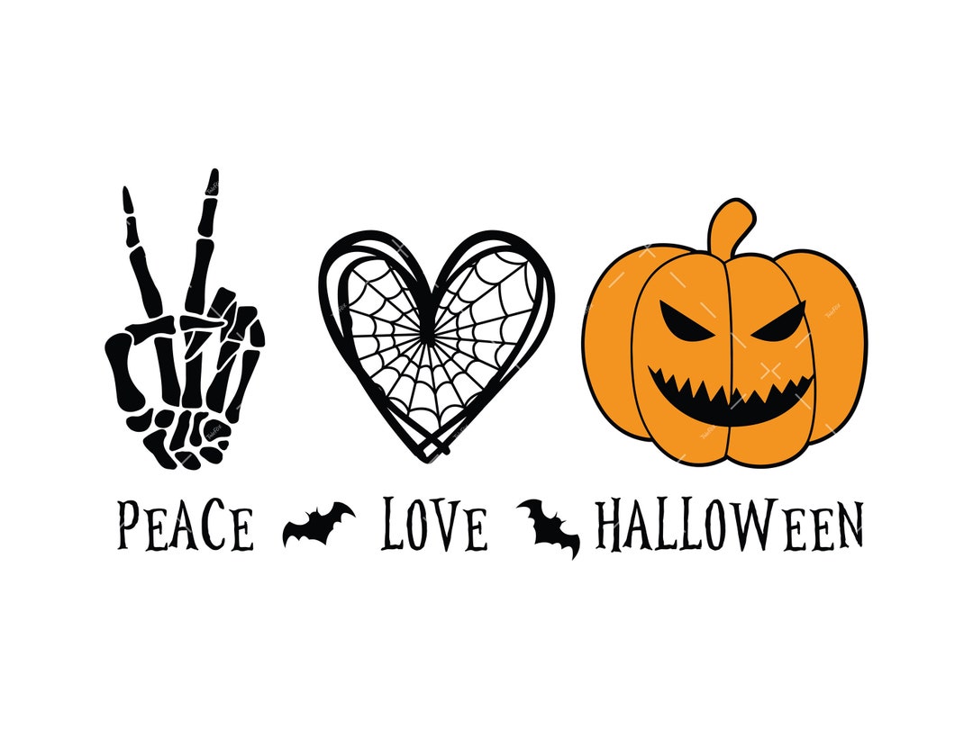 Peace Love Halloween SVG, PNG, Cricut, Halloween Svg, Spider Svg, Bat