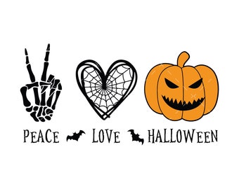 Peace Love Halloween SVG, PNG, Cricut, Halloween svg, Spider svg, bat svg, skull svg, pumpkin svg
