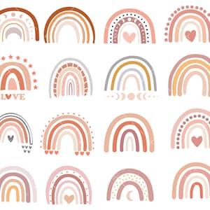 Paquete de SVG de arcoíris bohemio, PNG, Cricut, SVG de arcoíris lindo, SVG de arcoíris de bebé, arcoíris dibujado a mano