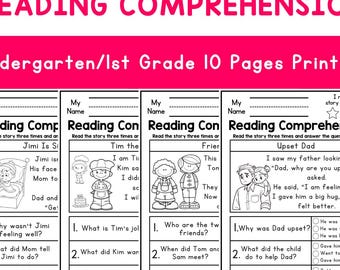 Reading Comprehension - Printable - Kindergarten - First Grade - Worksheets - Instant download