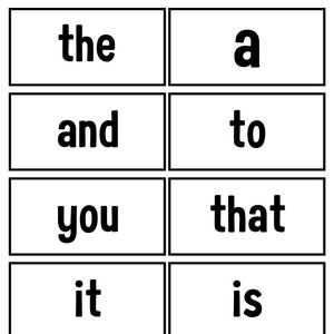 100 cartes-éclair imprimables pour les cent premiers mots de Fry. Mots à vue de la maternelle à la 1re année. Cartes mnémotechniques haute fréquence pour les maternelles et les enfants d'âge préscolaire