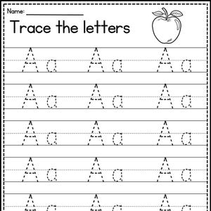 26 Printable Trace the Alphabet Worksheets. Preschool Kindergarten Handwriting Activity Printable and Spelling Activity. Learning