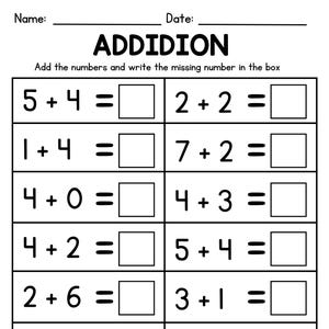 10 Printable Additition Fill in the Blanks Worksheets (Numbers 1-15) for Kindergarten-1st Grade-2nd Grade Math. Addition Worksheets