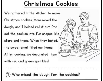 50 Christmas Reading Comprehension Printable - Kindergarten - First Grade - Worksheets - Instant download Fluency worksheet english learing