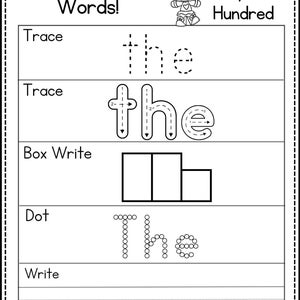 100 Printable Let's Learn Fry 1st Hundred Sight Words Worksheets. Kindergarten-1st Grade Handwriting and Spelling Activity. Learning