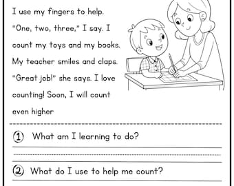 50 Reading Comprehension Printable - Kindergarten - First Grade - Worksheets - Instant download Fluency worksheet english learing Set 3