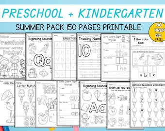Prek Summer Review - Printable - Worksheets - Homeschool - Teacher Resources kindergarten-Instant Download Summer activities for preschool