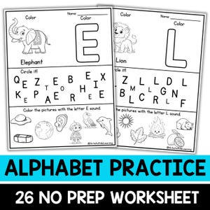 Hojas de trabajo de letras del alfabeto / Reconocimiento de letras, sonidos y trazado Hojas de trabajo de letras del alfabeto para jardín de infantes. Fonética preescolar-KDG. Alfabetización