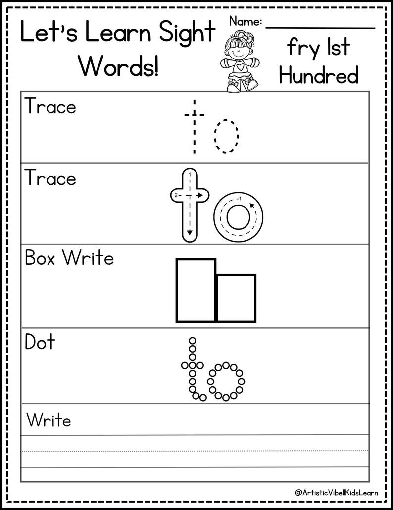 100 Printable Let's Learn Fry 1st Hundred Sight Words Worksheets ...