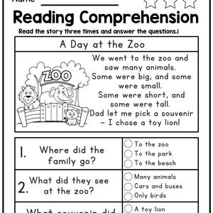 Kindergarten 1st Grade Reading Comprehension Passages Worksheets ...