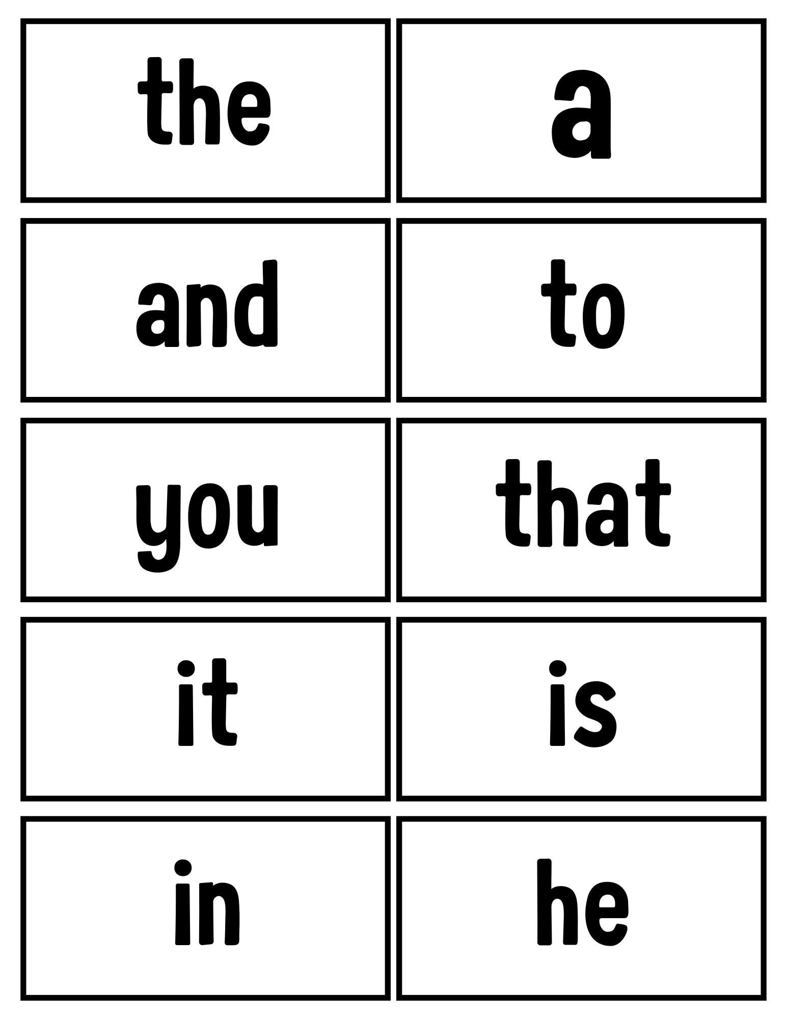 100 Printable Fry's First Hundred Sight Word Flashcards. PreK-1st Grade Sight Words. kinder Presschool High Frequency Word Flashcards