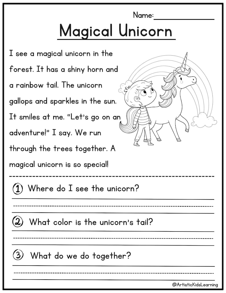Reading Comprehension Printable - Kindergarten - First Grade ...