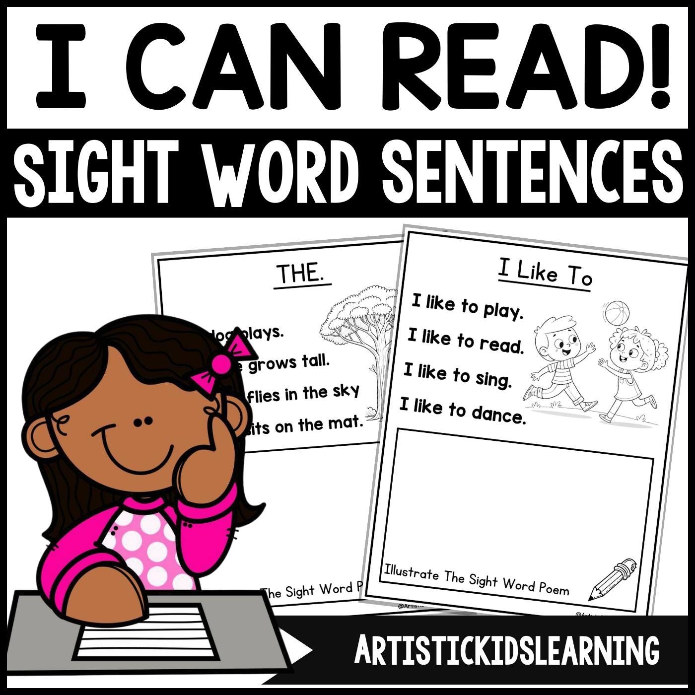 Sight Word Poems 50 Printable Fry's sight word Pages Reading sentences and Spelling Activity. Kindergarten, 1st Grade Sight, High Frequency