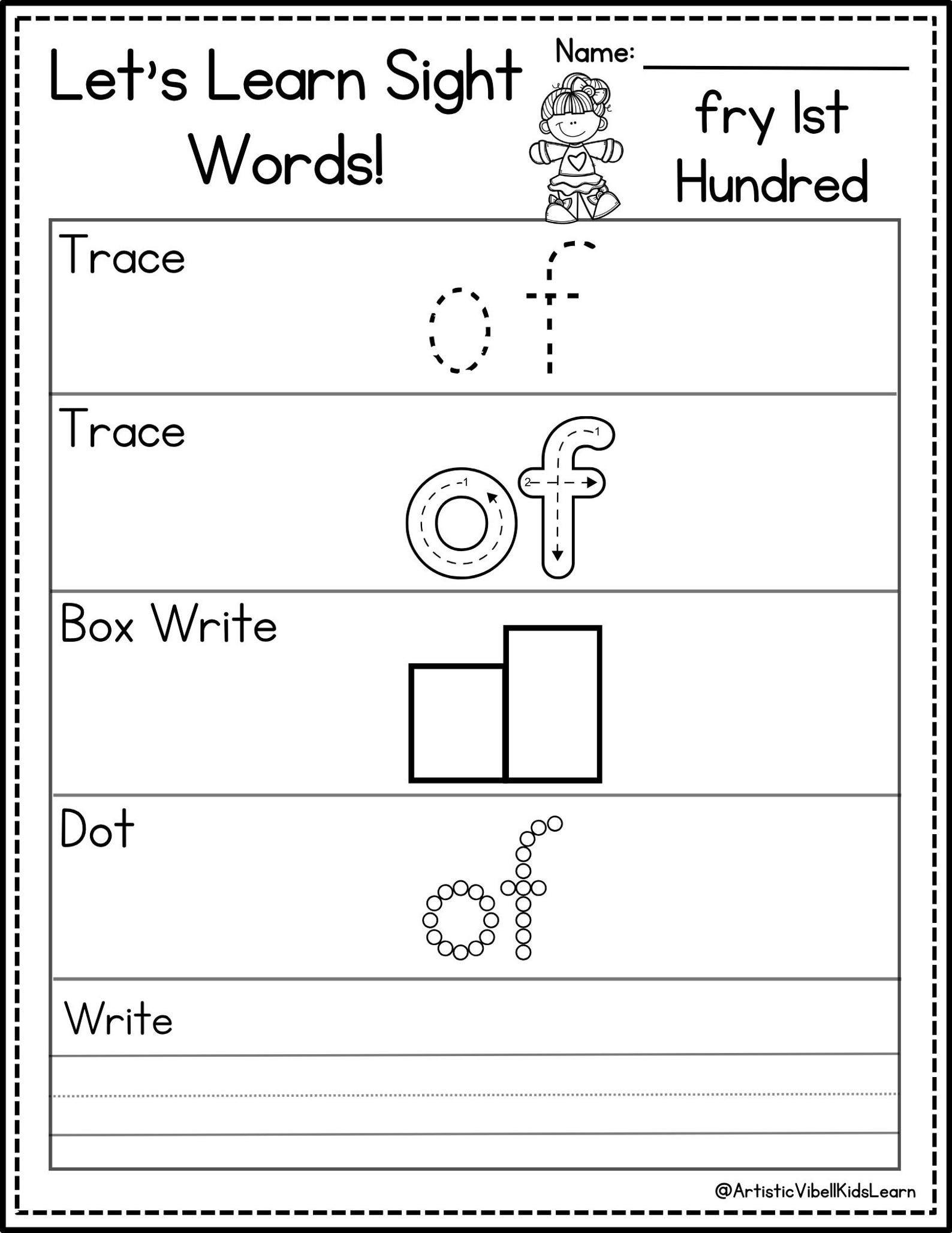 100 Printable Let's Learn Fry 1st Hundred Sight Words Worksheets ...