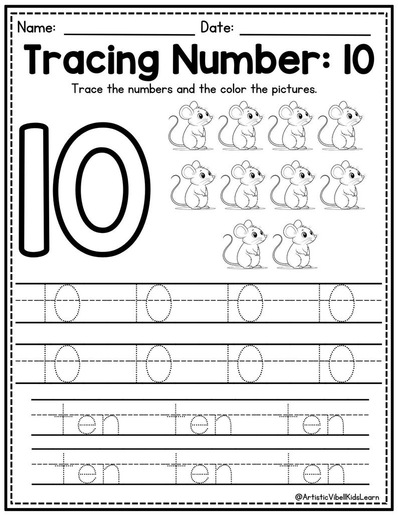 Numbers 120 Trace, Count, and Color Worksheets Preschool Numbers