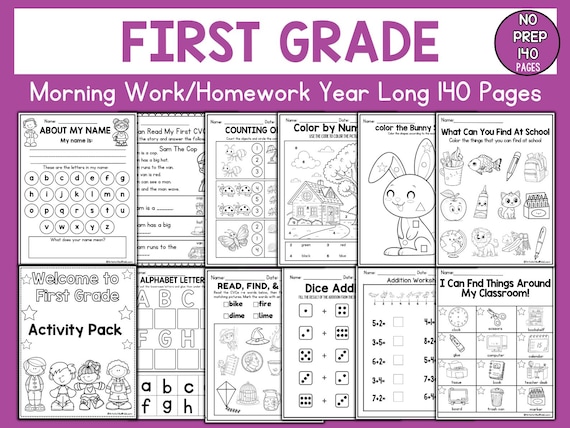 140 First Grade morning work Review Worksheets Teacher Resources worksheet Math,literacy kindergaten homework activiy pack kindergarten