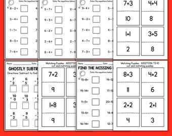 35 Math Worksheets - Printable - Instant download - Addition - Subtraction Practice Kindergarten & first grade