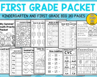 First Grade Summer Review Worksheets Teacher Resources worksheet Math,literacy kindergaten FREE SUMMER BUCKET List Craft & printable