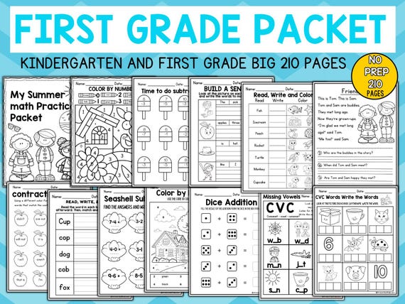 First Grade Summer Review Worksheets Teacher Resources worksheet Math,literacy kindergaten FREE SUMMER BUCKET List Craft & printable