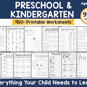 Preschool Worksheets Bundle for Ages 3-6 | Kindergarten Learning Activities | Homeschool Pre-K Printables | Alphabet, Math & Literacy