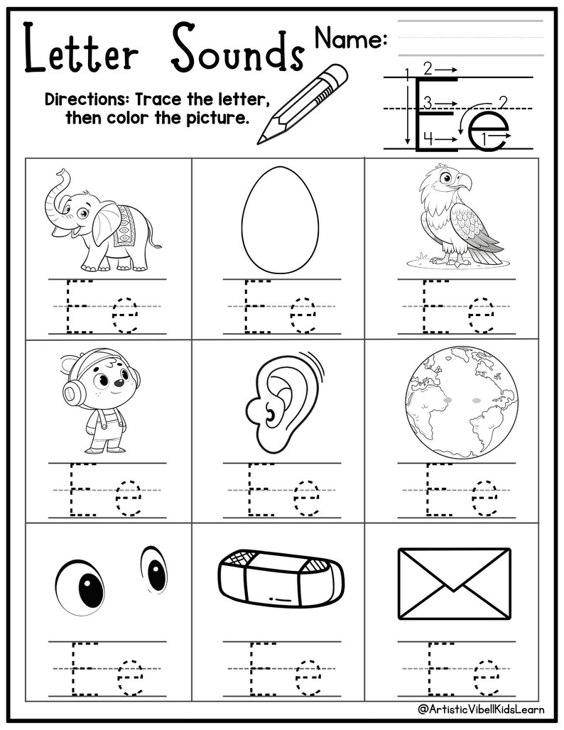 Alphabet Beginning Sounds Worksheets Letters Color & Trace Handwriting ...