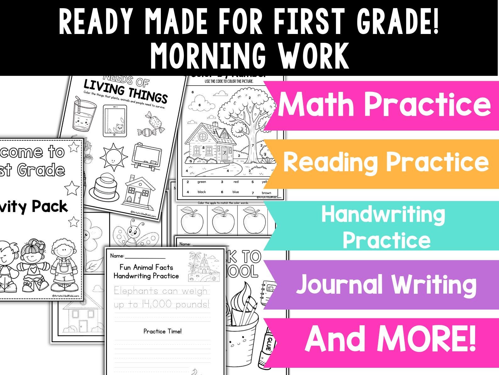 140 First Grade Morning Work Review Worksheets Teacher Resources Worksheet  Math,literacy Kindergaten Homework Activiy Pack Kindergarten - Etsy, image size:1588x1192