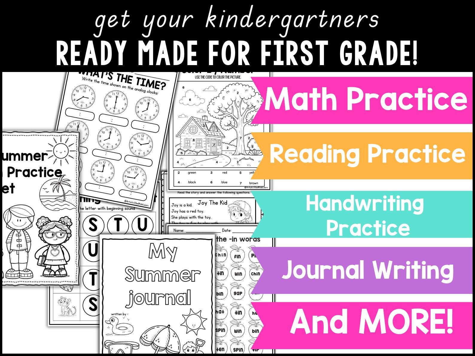 90 Kindergarten Summer Review Packet End of the Year Math and Reading ...