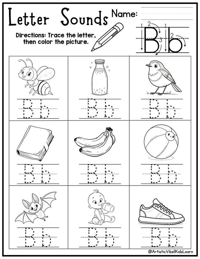 Alphabet Beginning Sounds Worksheets Letters Color & Trace Handwriting ...
