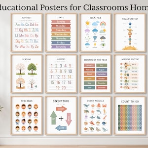 Zestaw plakatów edukacyjnych, wystrój sali lekcyjnej, wydruki dla maluchów Montessori, sztuka ścienna do pokoju zabaw, przedszkole, alfabet i cyfry