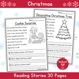 Kerst Leesteksten | Kleuter & Groep 3 | Begrijpend Lezen Werkbladen | Winter Taal Activiteiten | Directe Download Printable