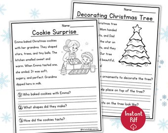 Christmas Reading Comprehension | 30 Short Stories Kindergarten - First Grade - Worksheets, Reading Practice, Holiday Literacy Activities