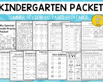 140 Kindergarten Summer Worksheet Packet Activity Bundle End of the Year Math Reading Activities Worksheets First Grade Summer Packet Fun
