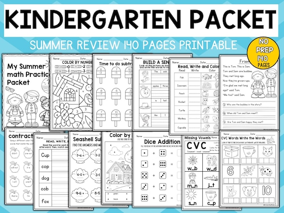 140 Kindergarten Summer Worksheet Packet Activity Bundle End of the Year Math Reading Activities Worksheets First Grade Summer Packet Fun