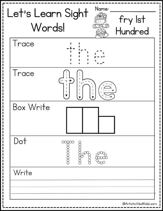 100 Printable Let's Learn Fry 1st Hundred Sight Words Worksheets. Kindergarten-1st Grade Handwriting and Spelling Activity. Learning