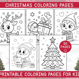 Libro de Colorear de Navidad para Niños | 50+ Páginas Simples | Actividad Divertida para Imprimir