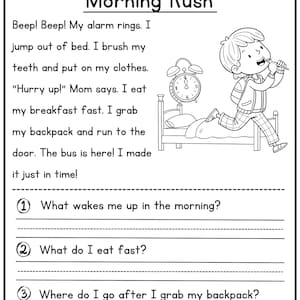 Kindergarten 1st Grade 50 Reading Comprehension Passages Worksheets ...