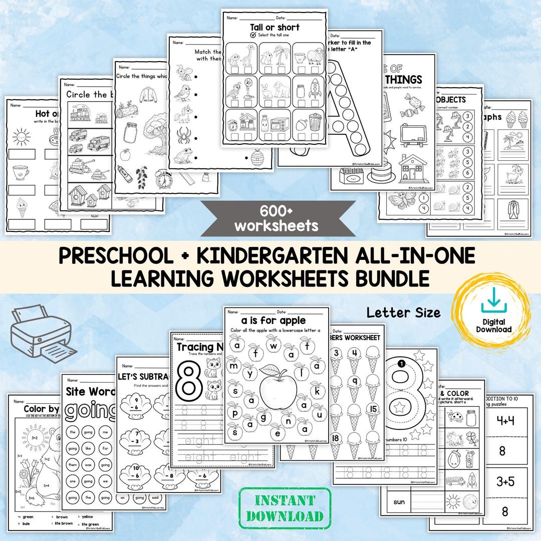 600+ Page Preschool Learning Worksheets Bundle for Kindergarten ...