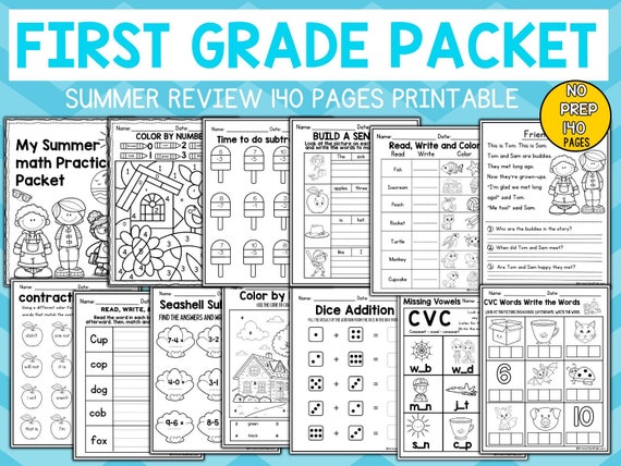 First Grade Summer Review Worksheets Teacher Resources worksheet Math,literacy kindergaten FREE SUMMER BUCKET List Craft & printable
