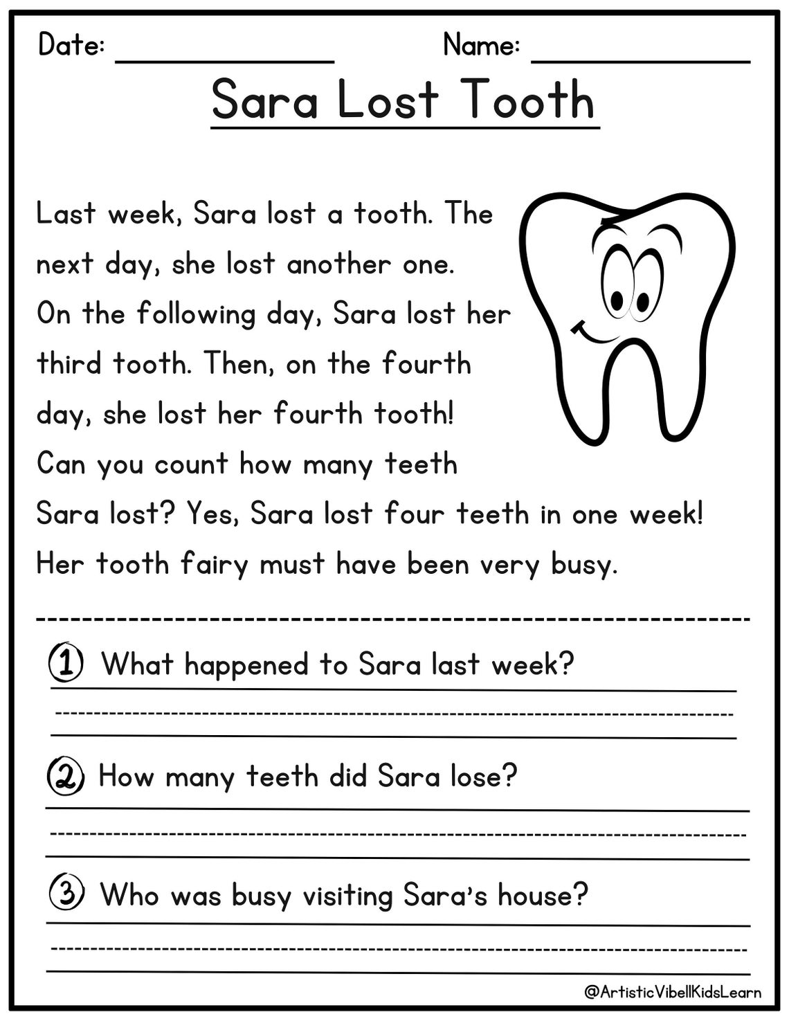 Reading Comprehension Printable Kindergarten First Grade Worksheets ...