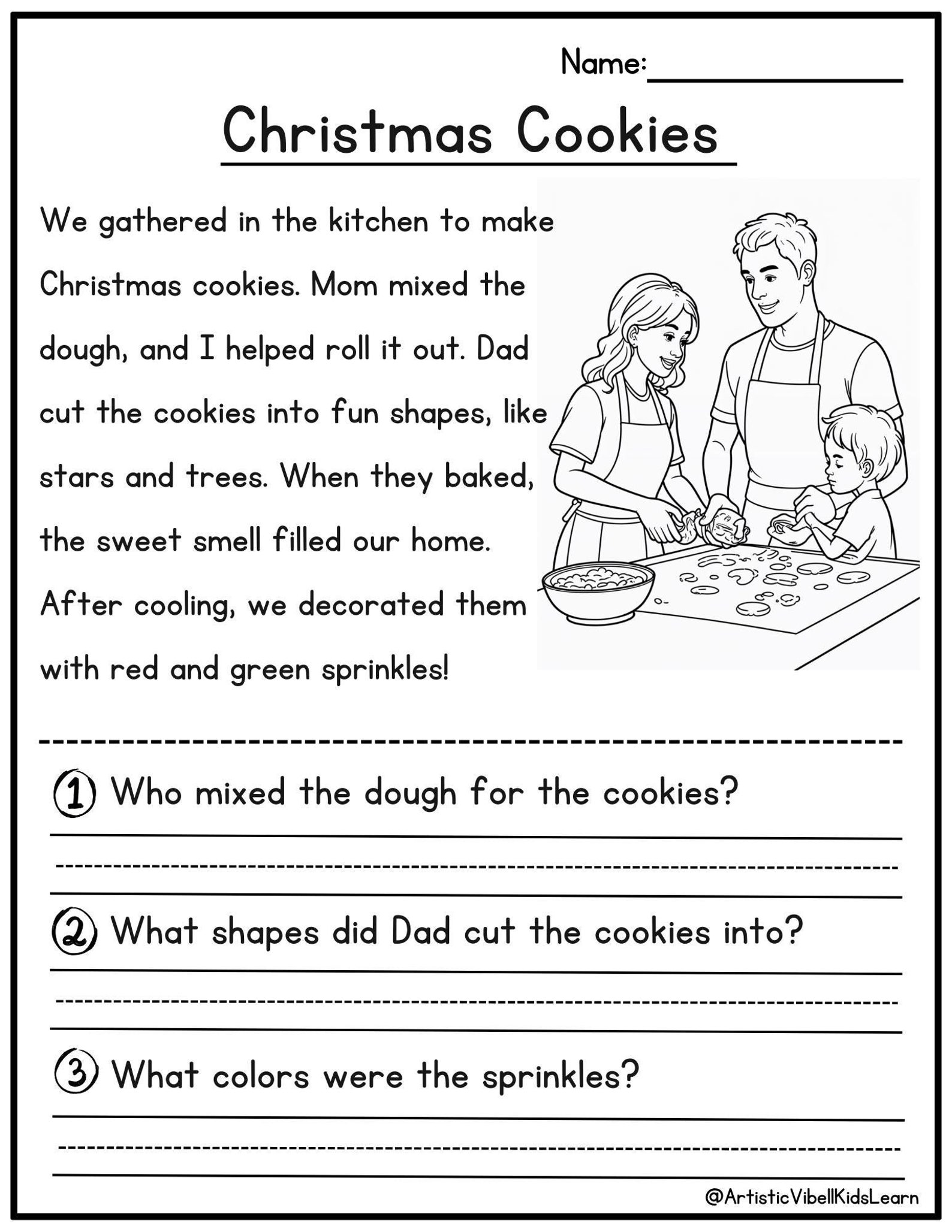 50 Christmas Reading Comprehension Printable - Kindergarten - First ...