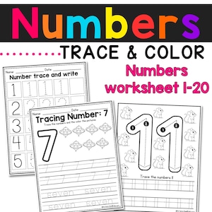 Numbers 1-20 Trace, Count, and Color Worksheets Preschool Numbers Tracing Worksheet Printable Number Tracing instant download