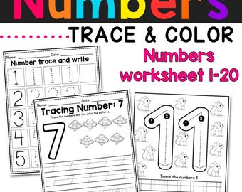 Numbers 1-20 Trace, Count, and Color Worksheets Preschool Numbers Tracing Worksheet Printable Number Tracing instant download