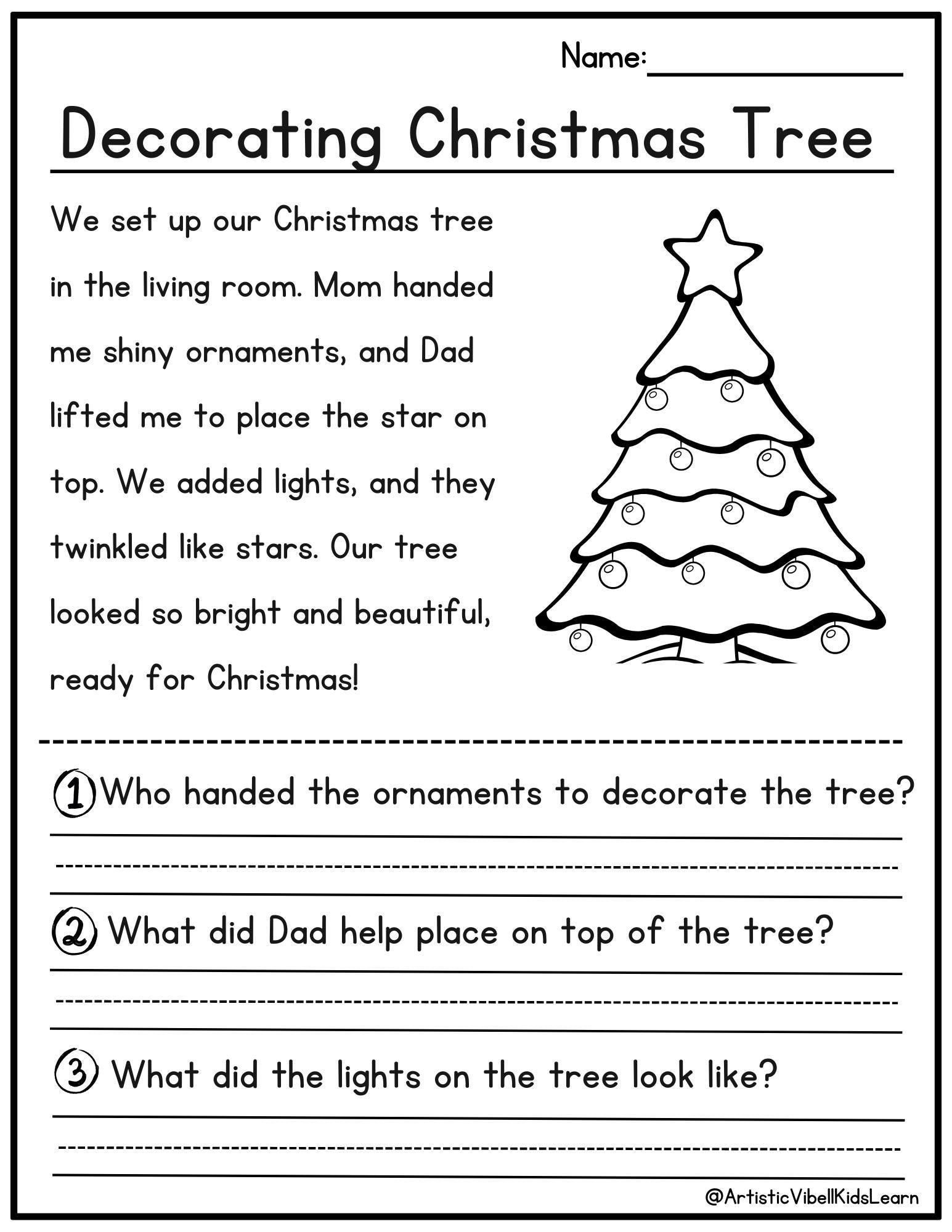 50 christmas reading comprehension printable - kindergarten