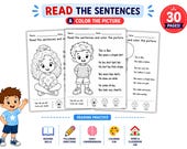 Read the Sentences and Color the Picture, Kindergarten Reading Worksheets, First Grade Reading Practice, Reading Comprehension PDF