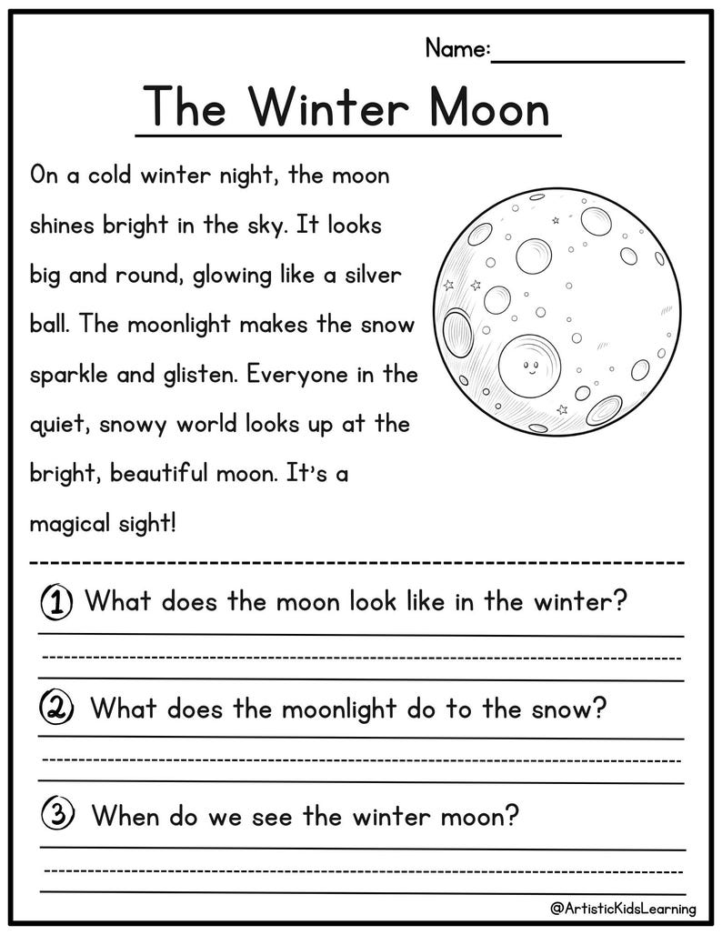 Reading Comprehension Printable - Kindergarten - First Grade
