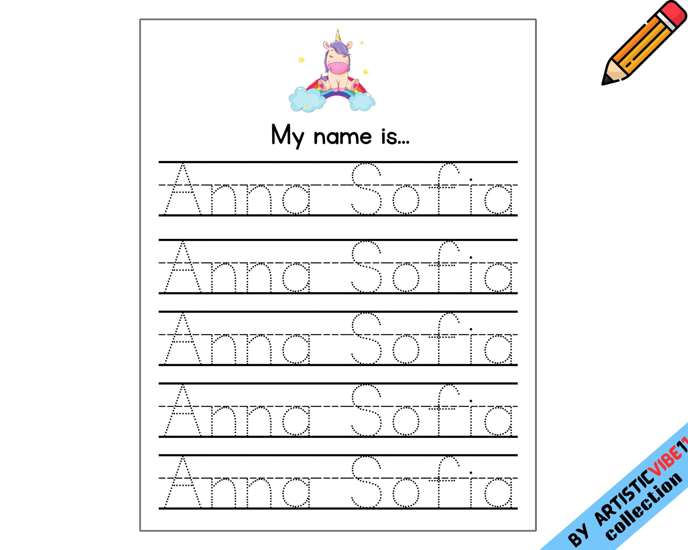 Custom Name Tracing Sheet Handwriting Practice Personalized Name Trace