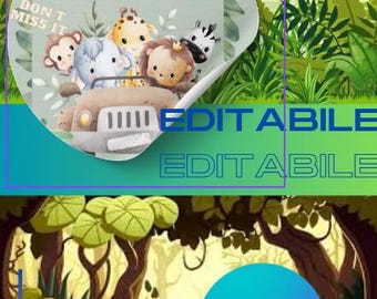 CHILDREN'S BIRTHDAY PARTY INVITATION - Digital invitation for jungle themed birthday party, printable invitation, whatsapp, canva template