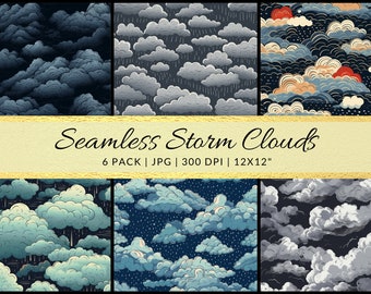 Stormy Clouds Art Seamless Pattern Set: High-Res Images for DIY Projects, Print on Demand Commercial Use, Home Decor, Clothing, Accessories